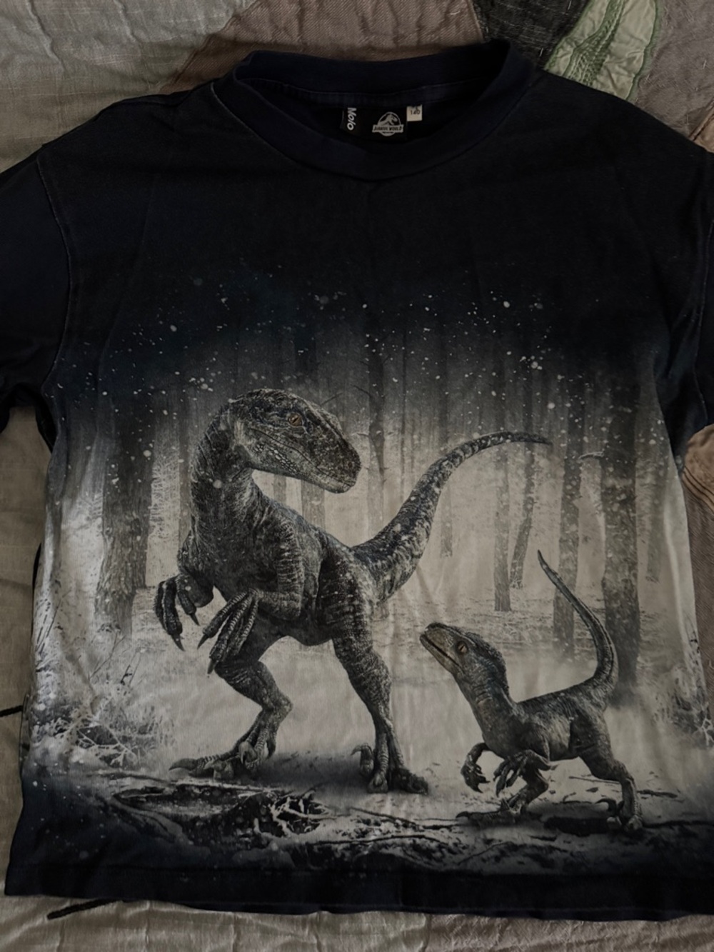 Molo Black and Gray Dinosaur Print Tee- Size 10